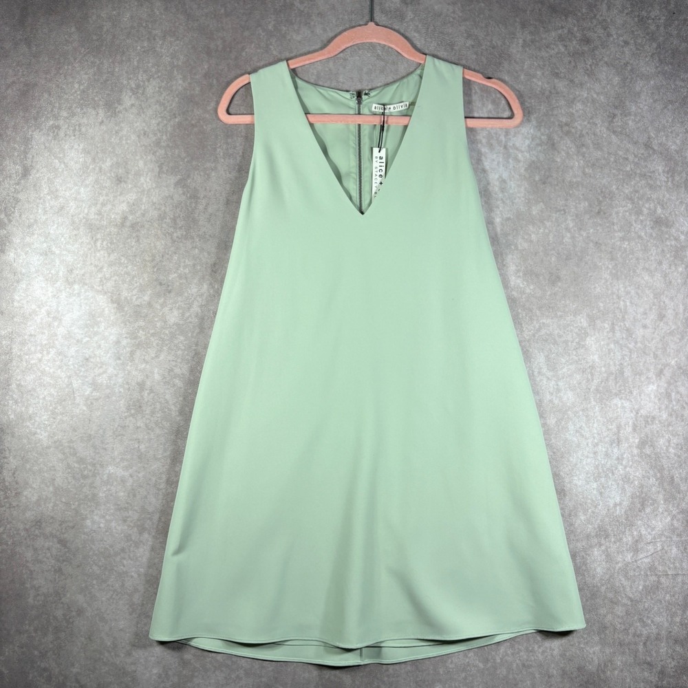 Alice + Olivia Trapeze Mini Dress Womens Size 4 Green Sleeveless Cut Out NEW